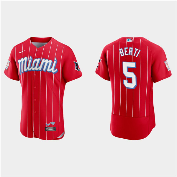Men's Miami Marlins #5 Jon Berti Red 2021 City Connect Flex Base Stitched MLB Jersey